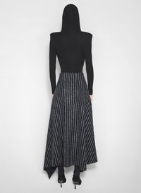 BLACK / WHITE // pinstripe asymmetric cascading skirt