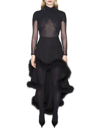 BLACK // black marabou waterfall skirt