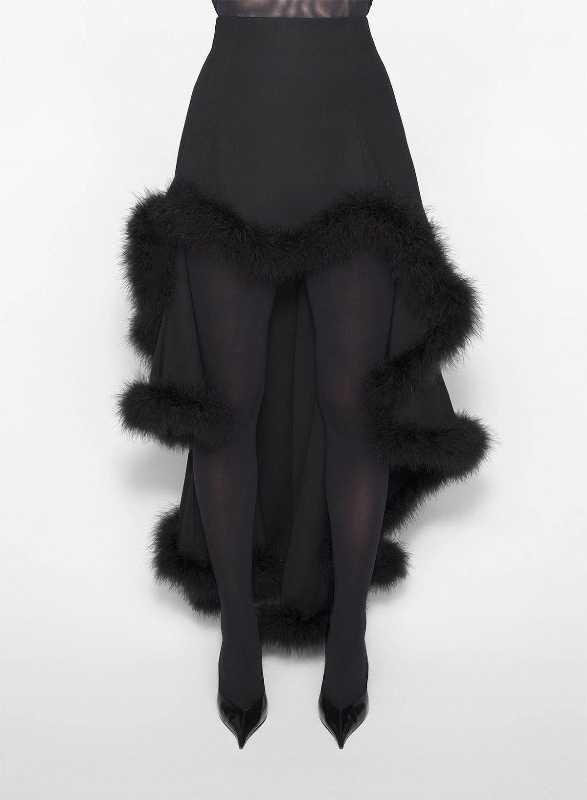 BLACK // black marabou waterfall skirt