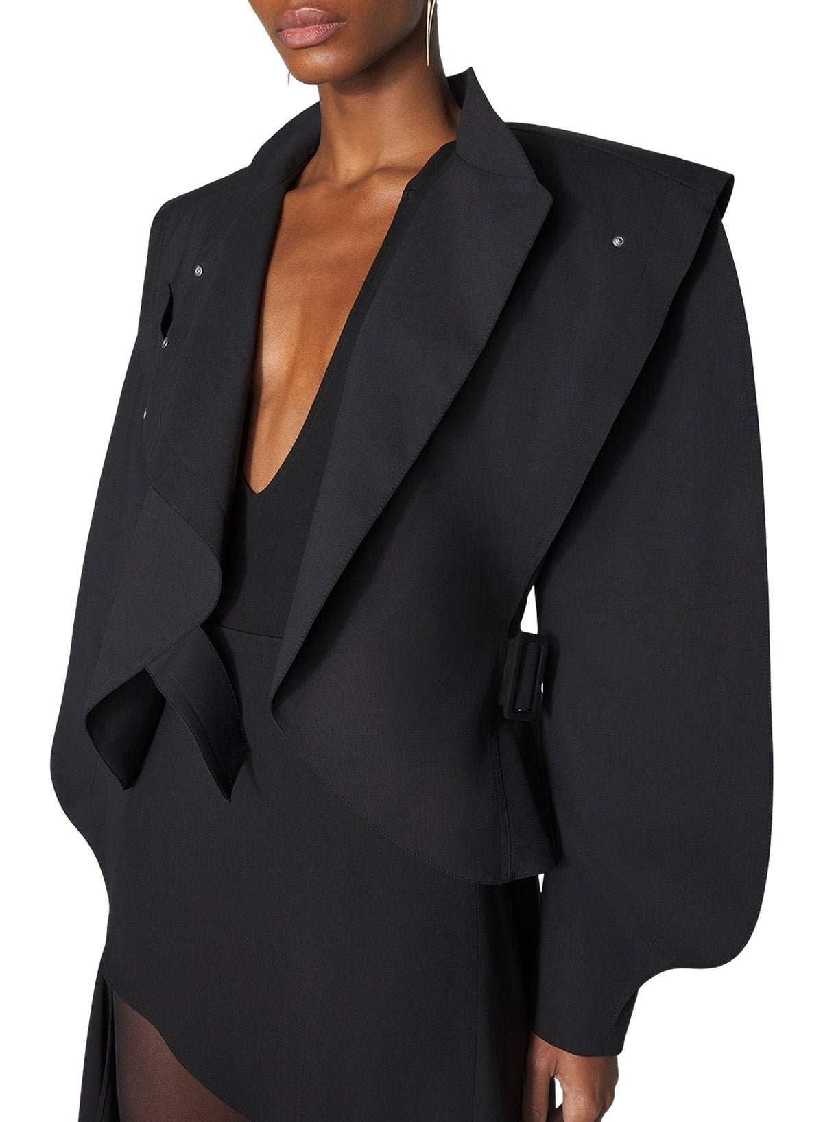 BLACK // black asymmetric officer jacket