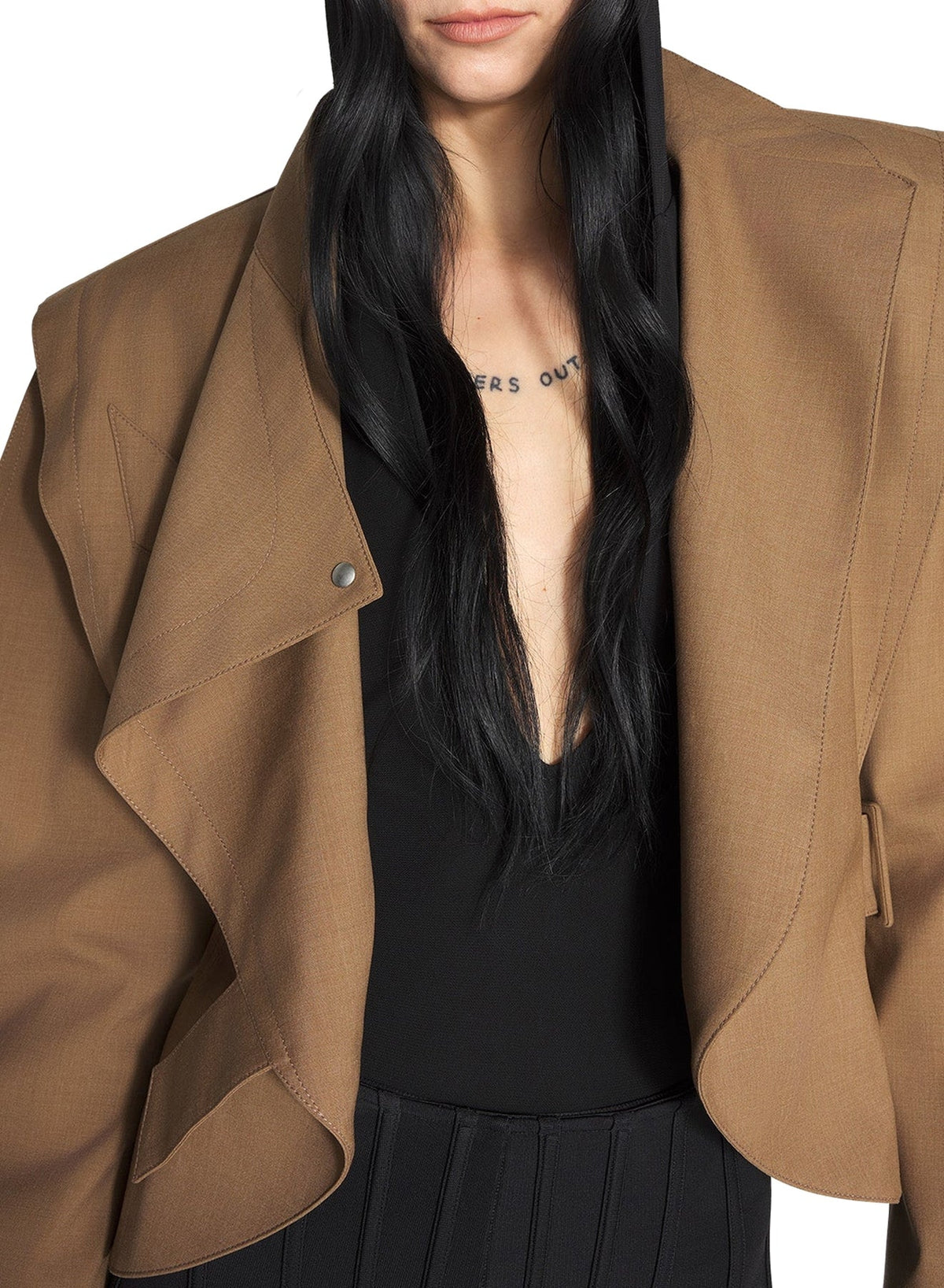 DARK BEIGE // beige asymmetric officer jacket