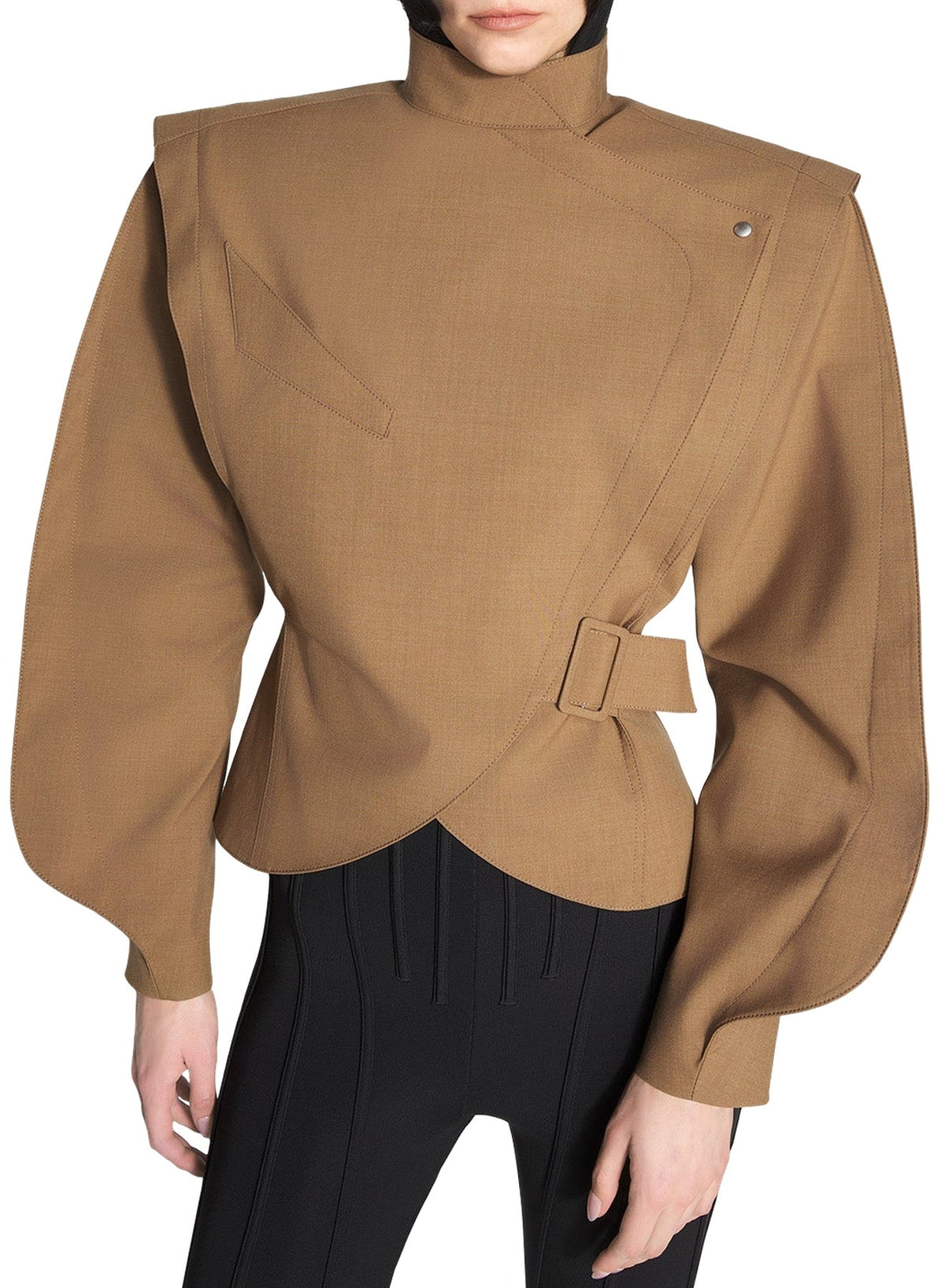DARK BEIGE // beige asymmetric officer jacket