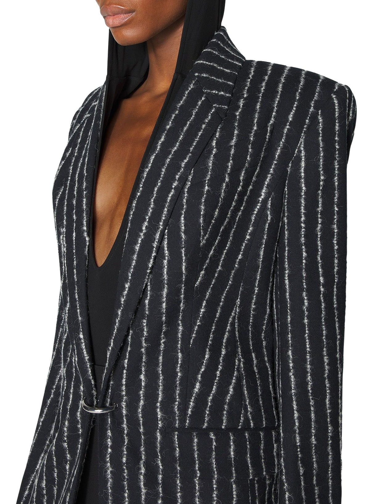 BLACK / WHITE // pinstripe pierced tailored coat