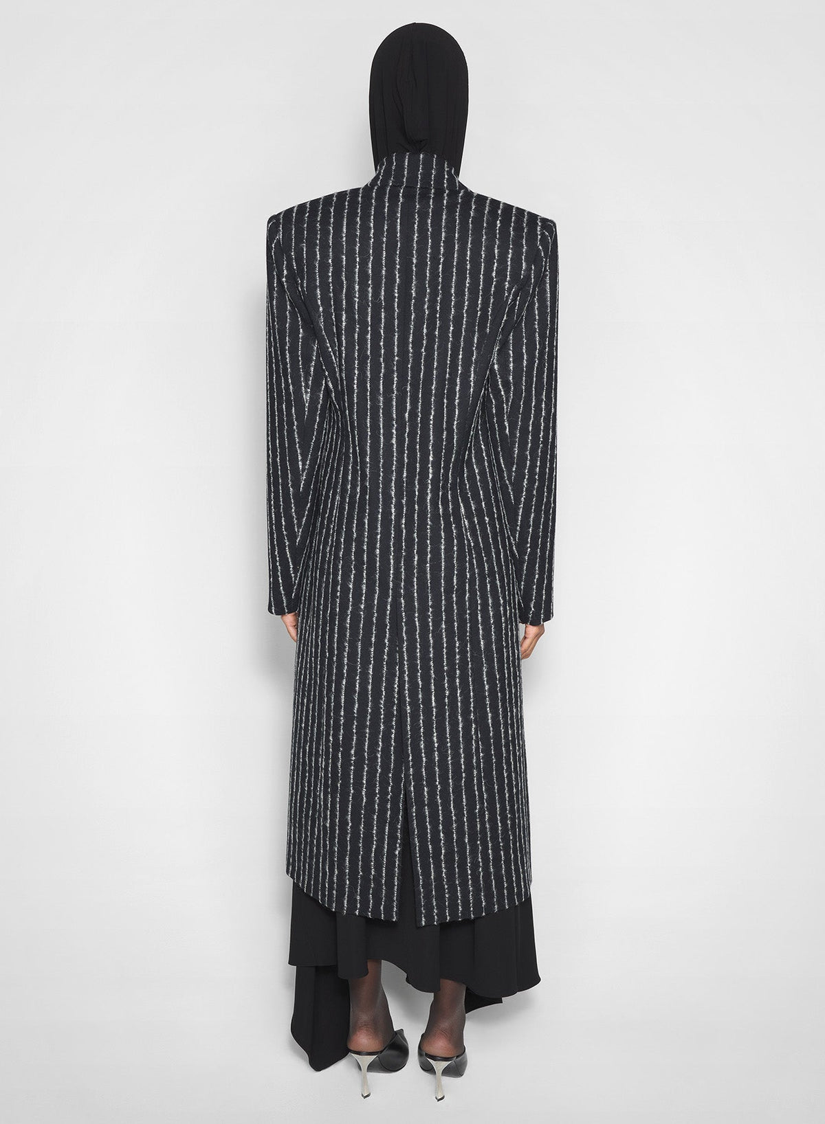 BLACK / WHITE // pinstripe pierced tailored coat