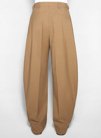 DARK BEIGE // beige pleated wide-leg trousers