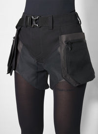 BLACK / GREY // grey technical fabric cargo shorts
