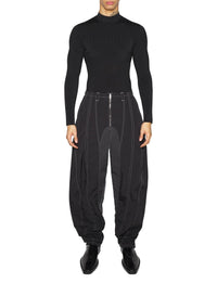 BLACK // black stitched parachute pants