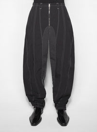 BLACK // black stitched parachute pants