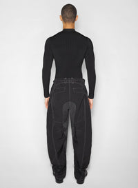 BLACK // black stitched parachute pants