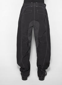 BLACK // black stitched parachute pants