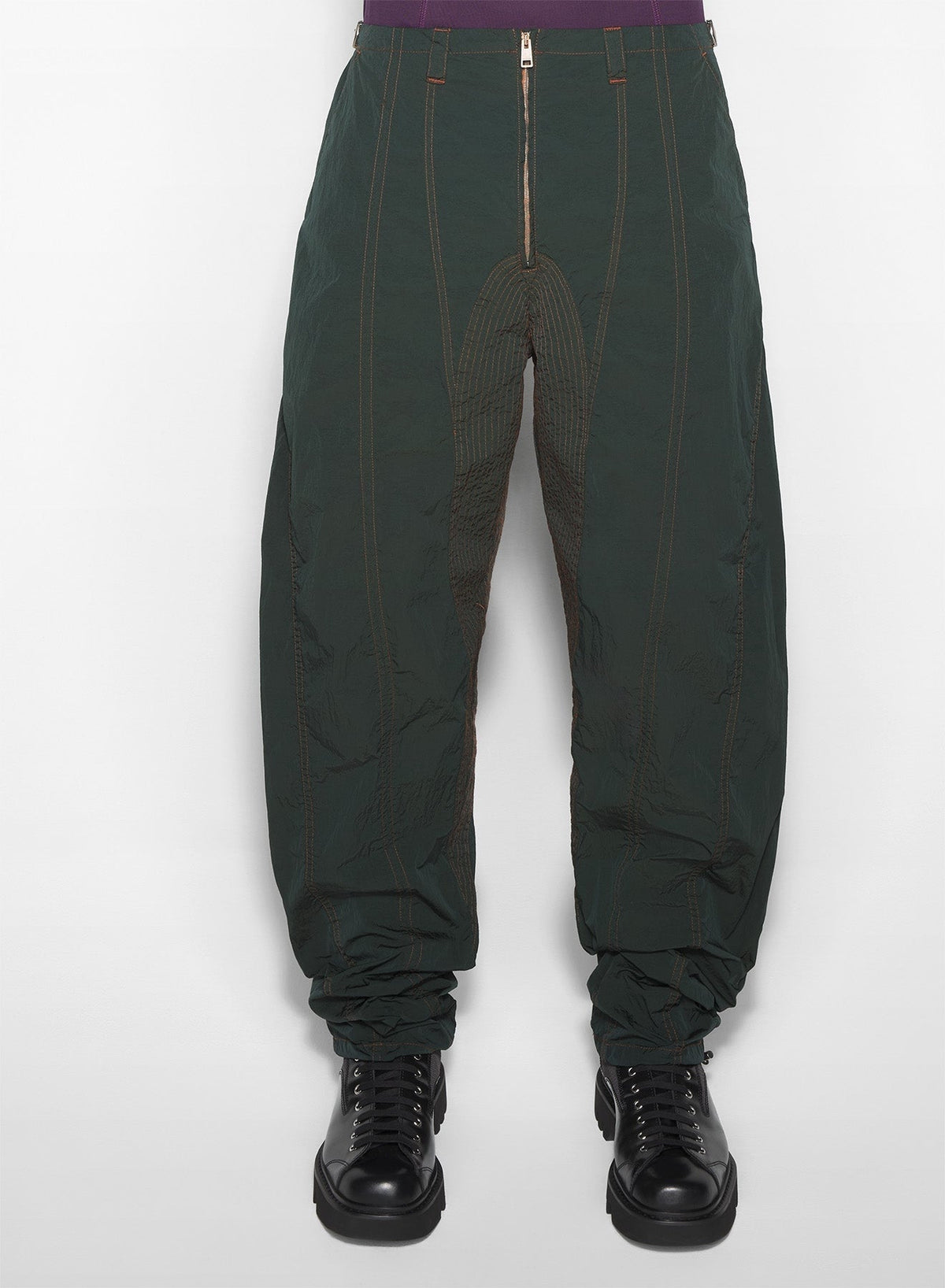 SLATE GREEN // green stitched parachute pants
