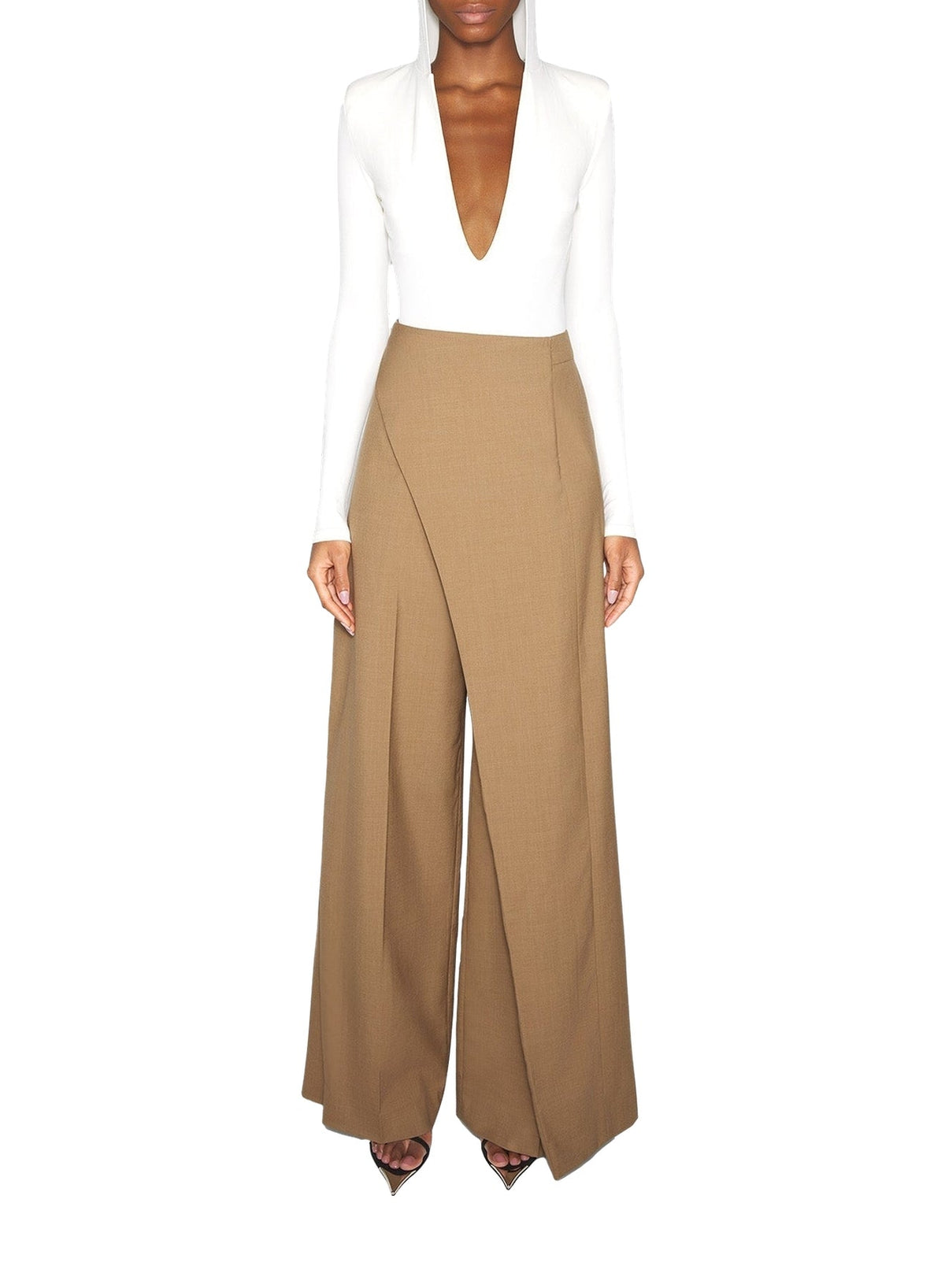 DARK BEIGE // beige asymmetric wide pants