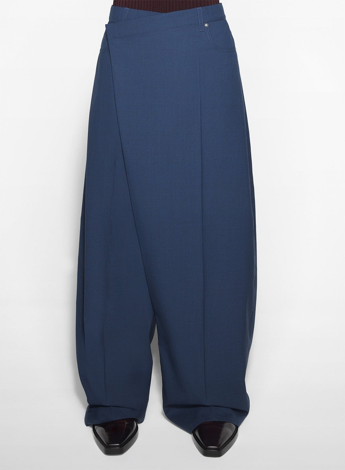 DARK BLUE // dark blue asymmetric panel pants