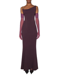DARK PLUM // burgundy crepe gown with metallic detail