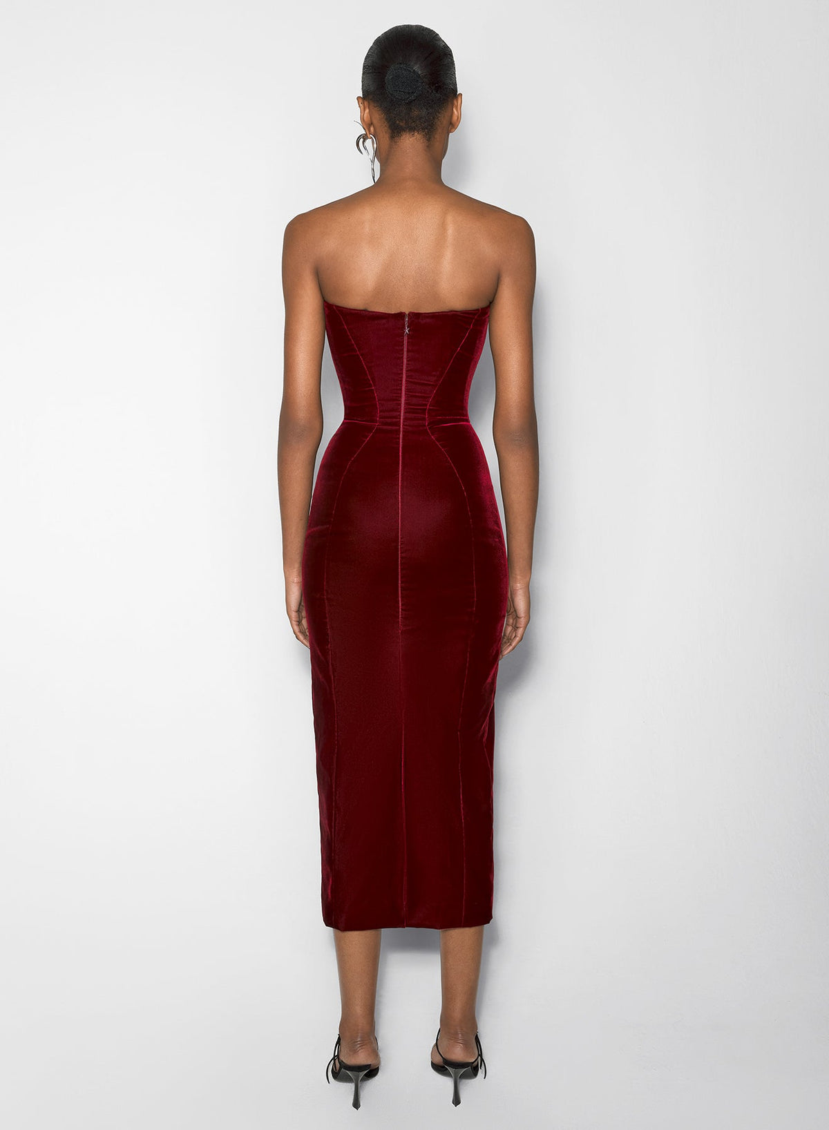 BLOOD RED // burgundy signature strapless velvet gown