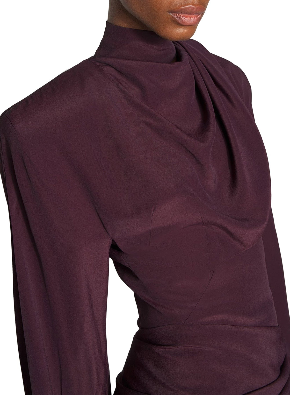 DARK PLUM // burgundy draped scarf dress