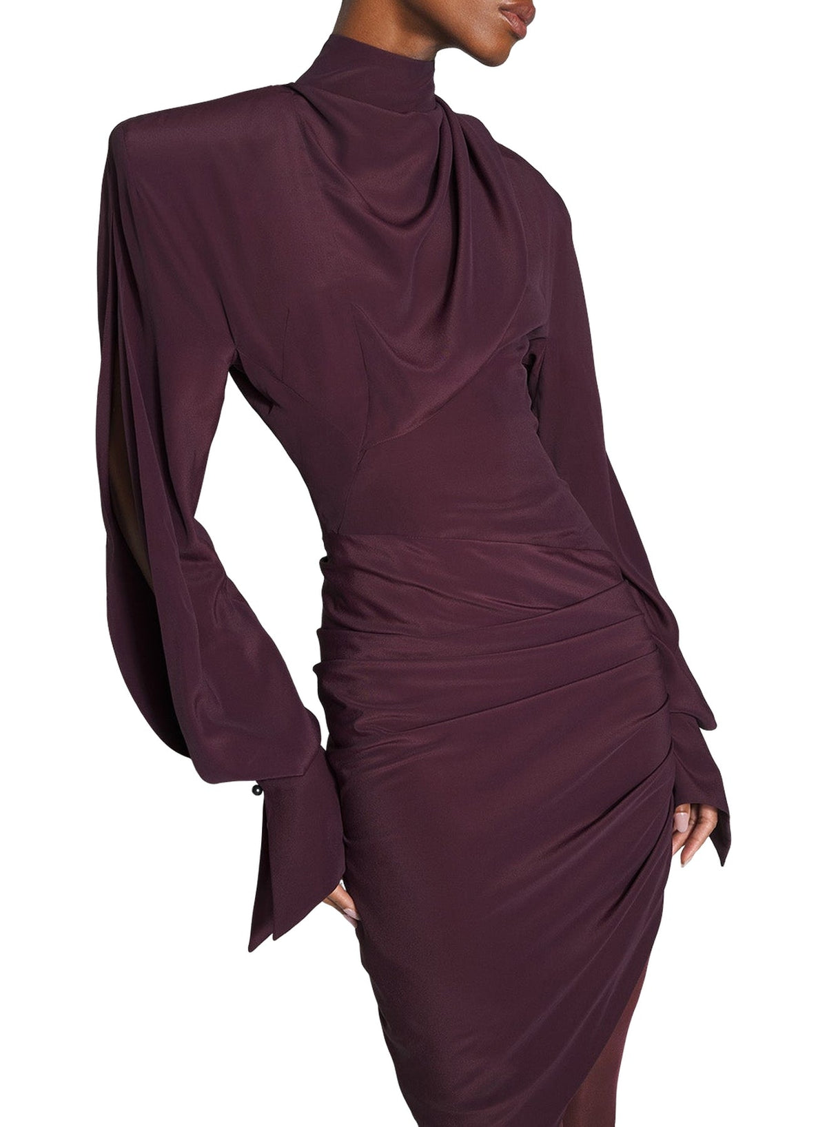 DARK PLUM // burgundy draped scarf dress