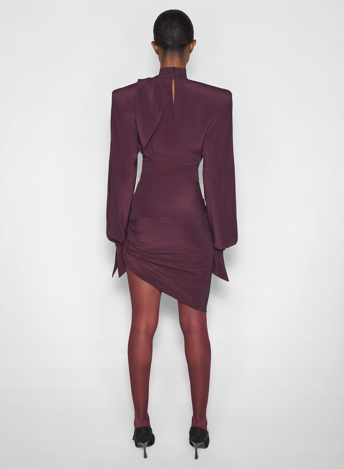 DARK PLUM // burgundy draped scarf dress