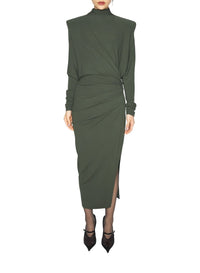 SLATE GREEN // green draped open-back dress