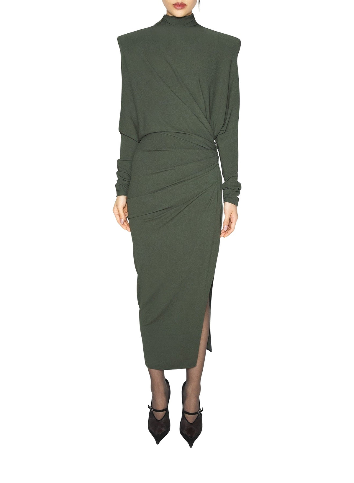 SLATE GREEN // green draped open-back dress