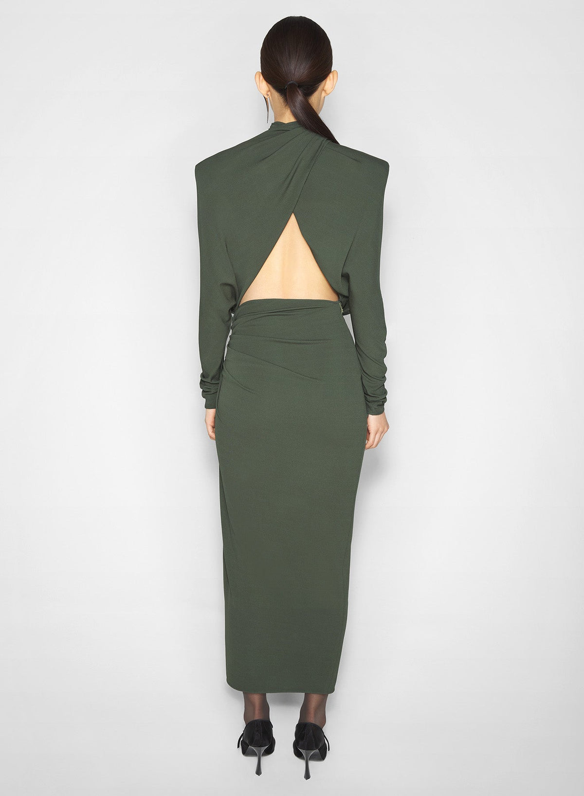 SLATE GREEN // green draped open-back dress