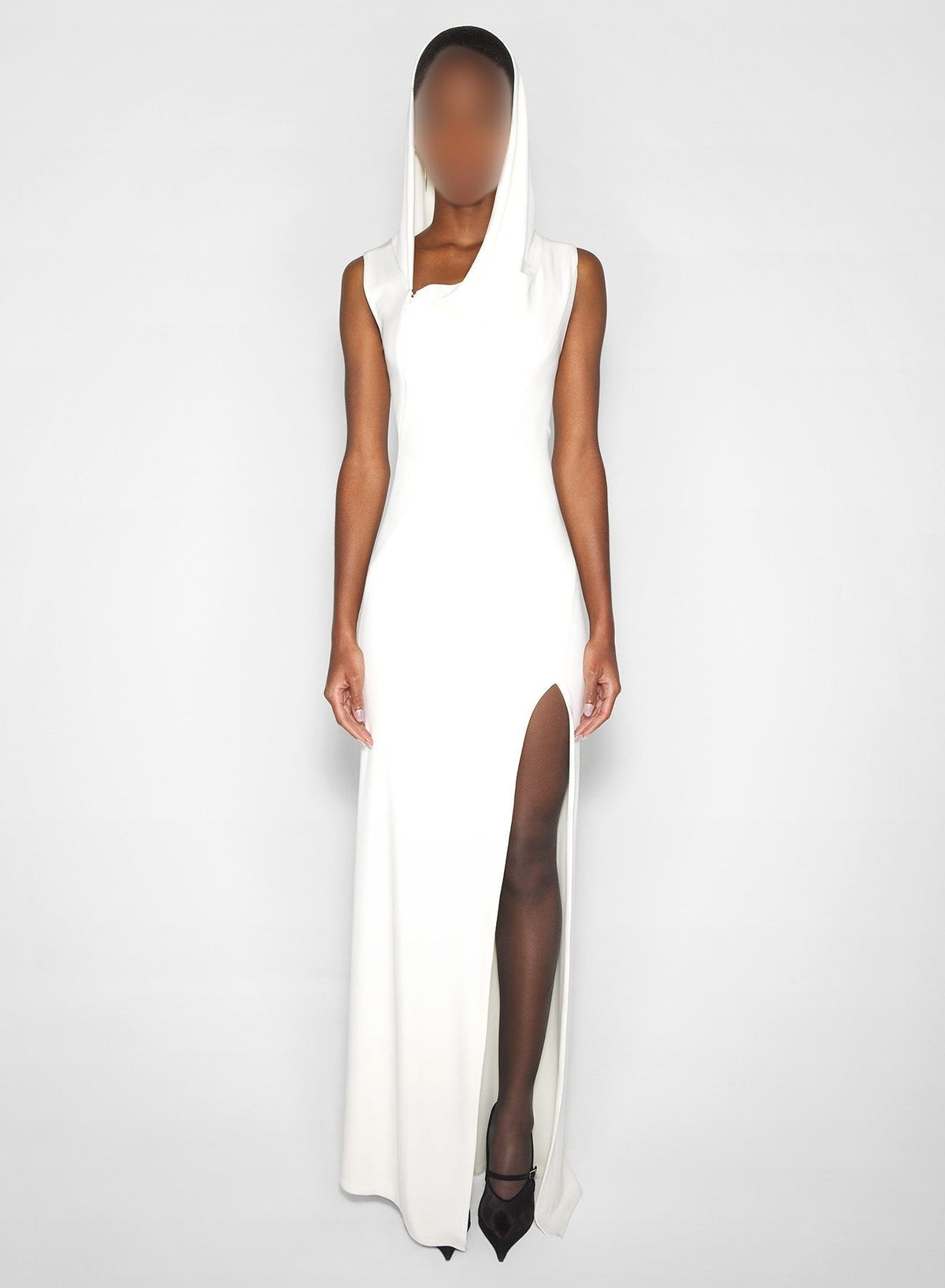 SNOW // white hooded sleeveless gown