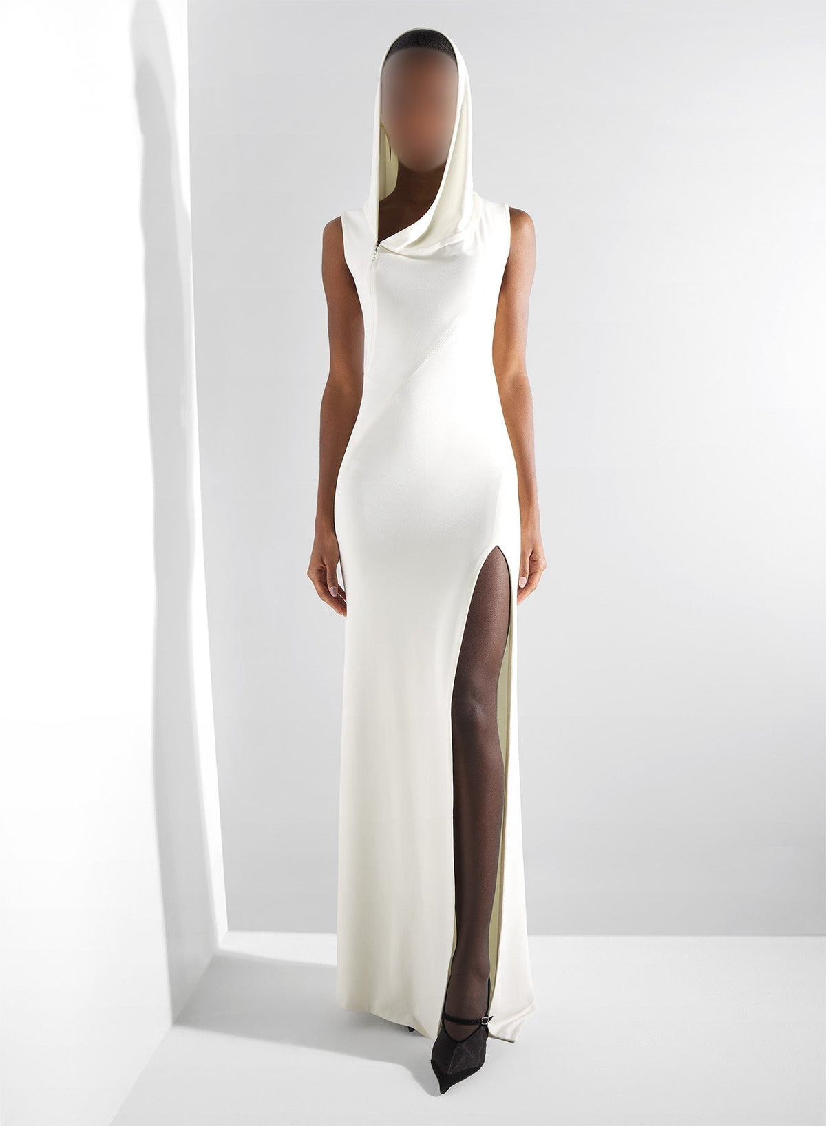 SNOW // white hooded sleeveless gown
