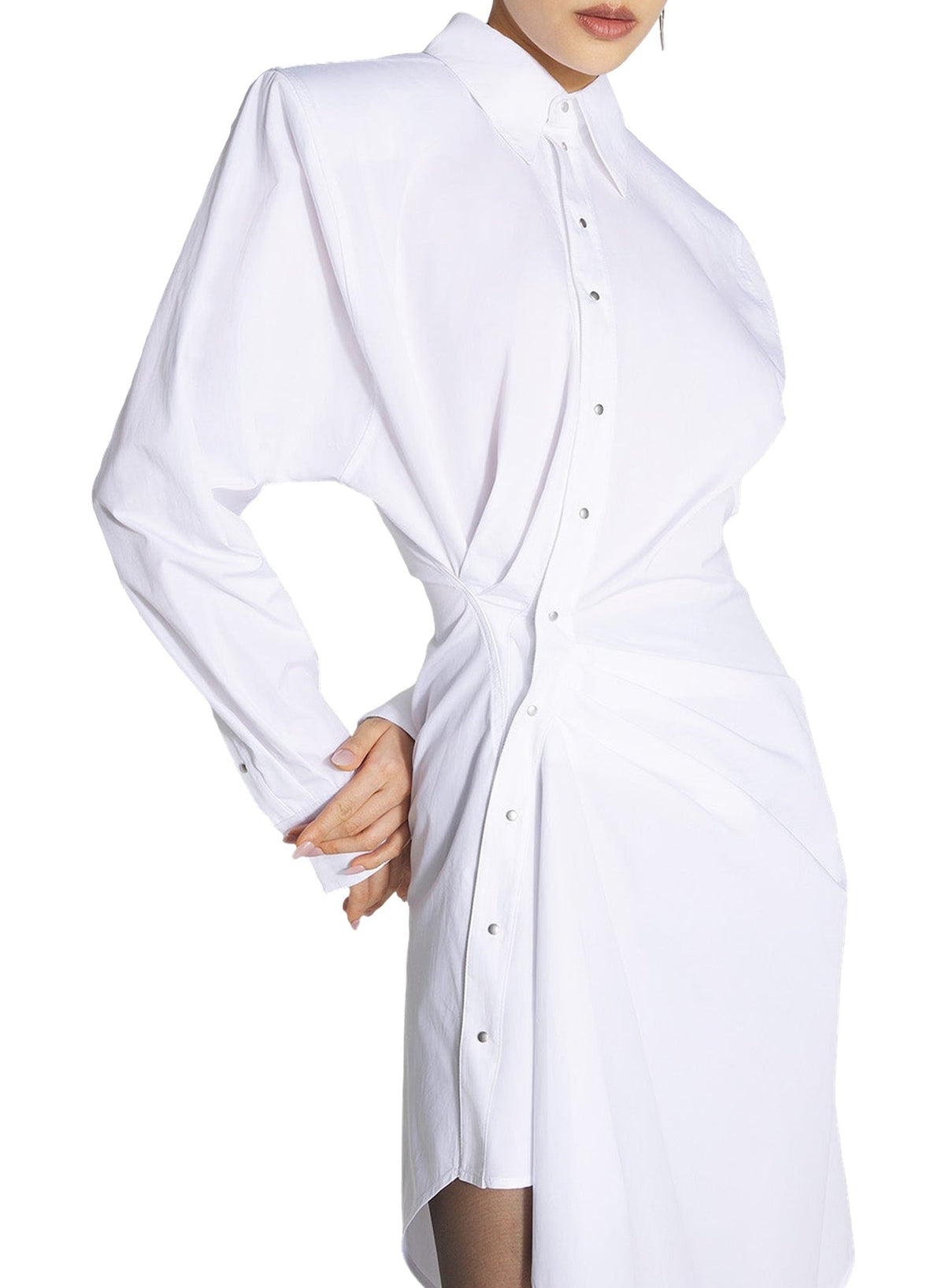 OPTIC WHITE // white asymmetric shirt dress