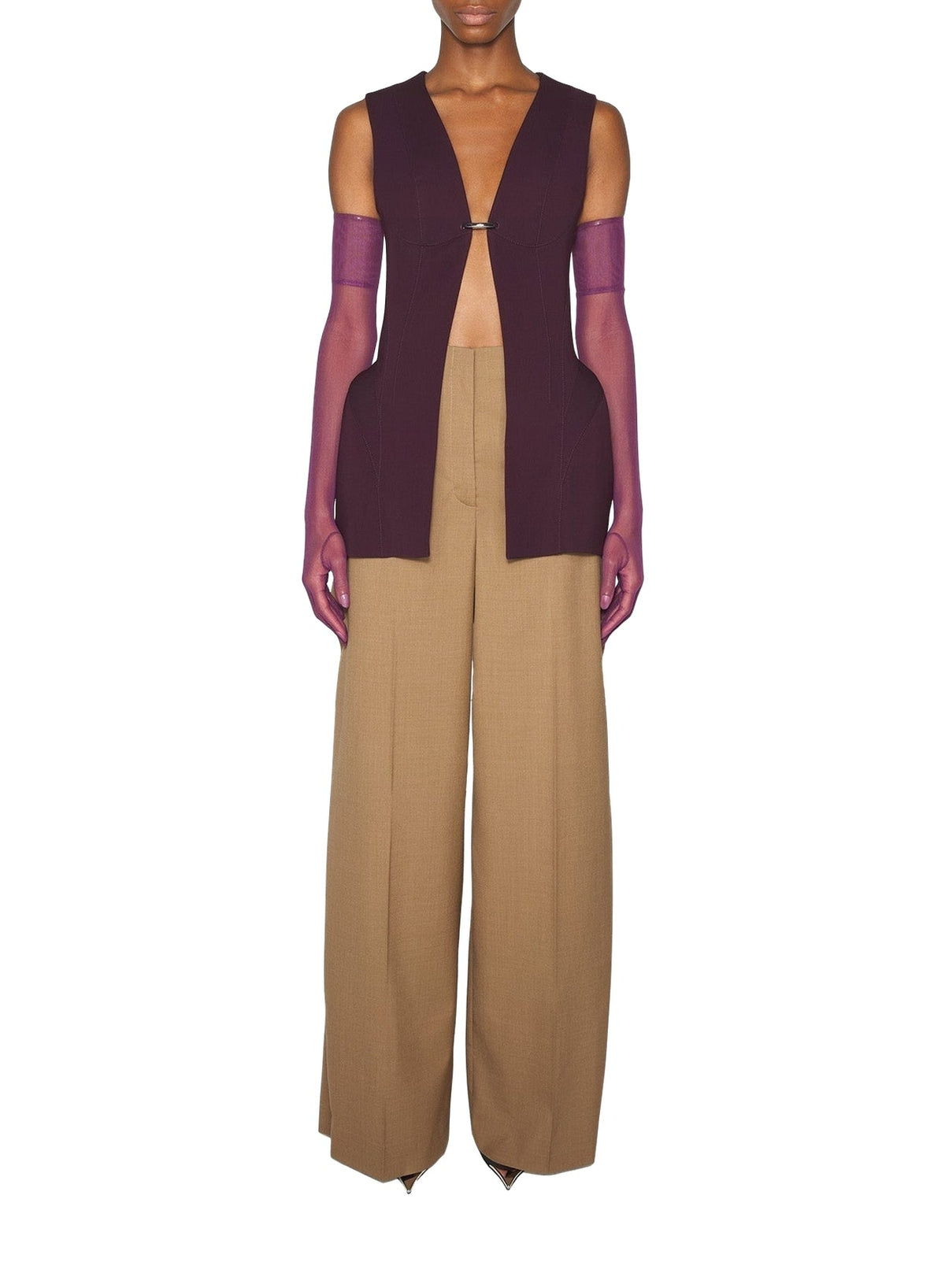 DARK PLUM // burgundy corseted pierced vest