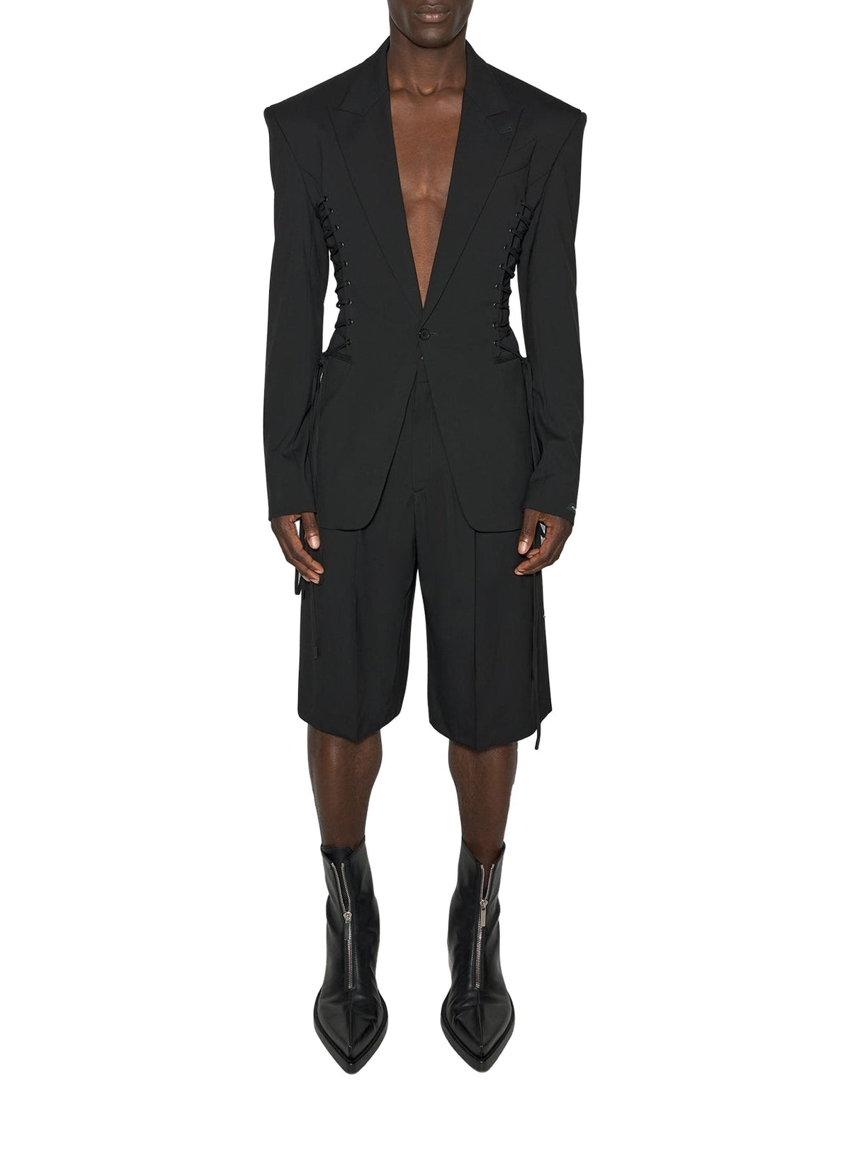 BLACK // black laced up tailored jacket