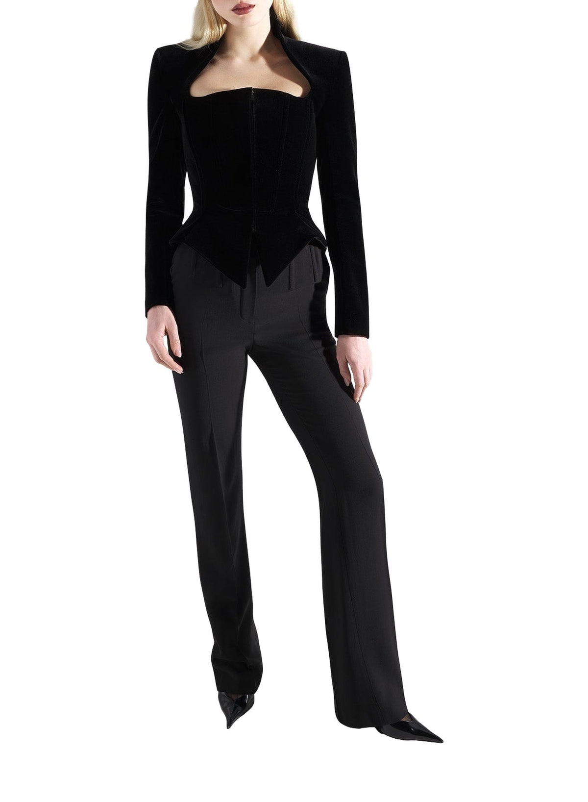 BLACK // black velvet corseted jacket