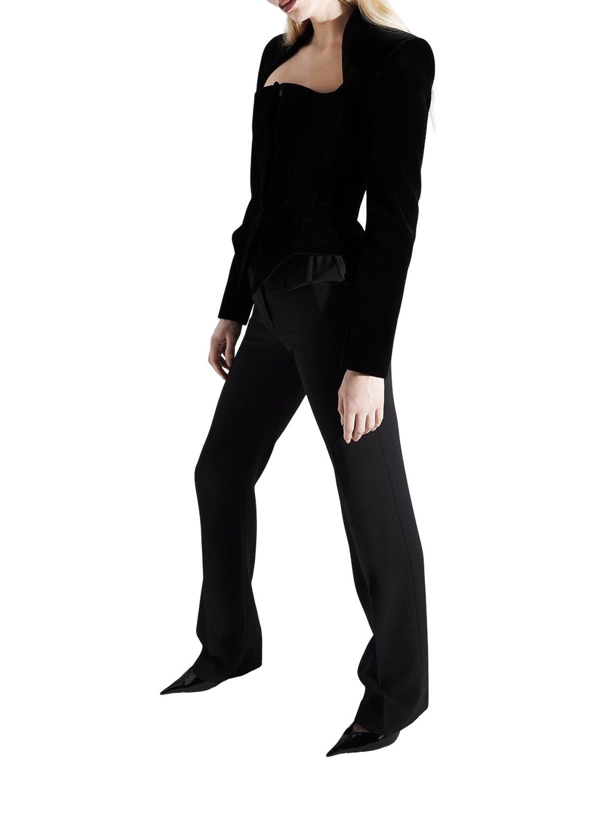 BLACK // black velvet corseted jacket