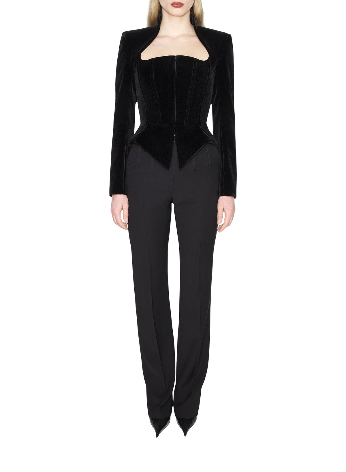 BLACK // black velvet corseted jacket