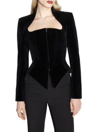 BLACK // black velvet corseted jacket