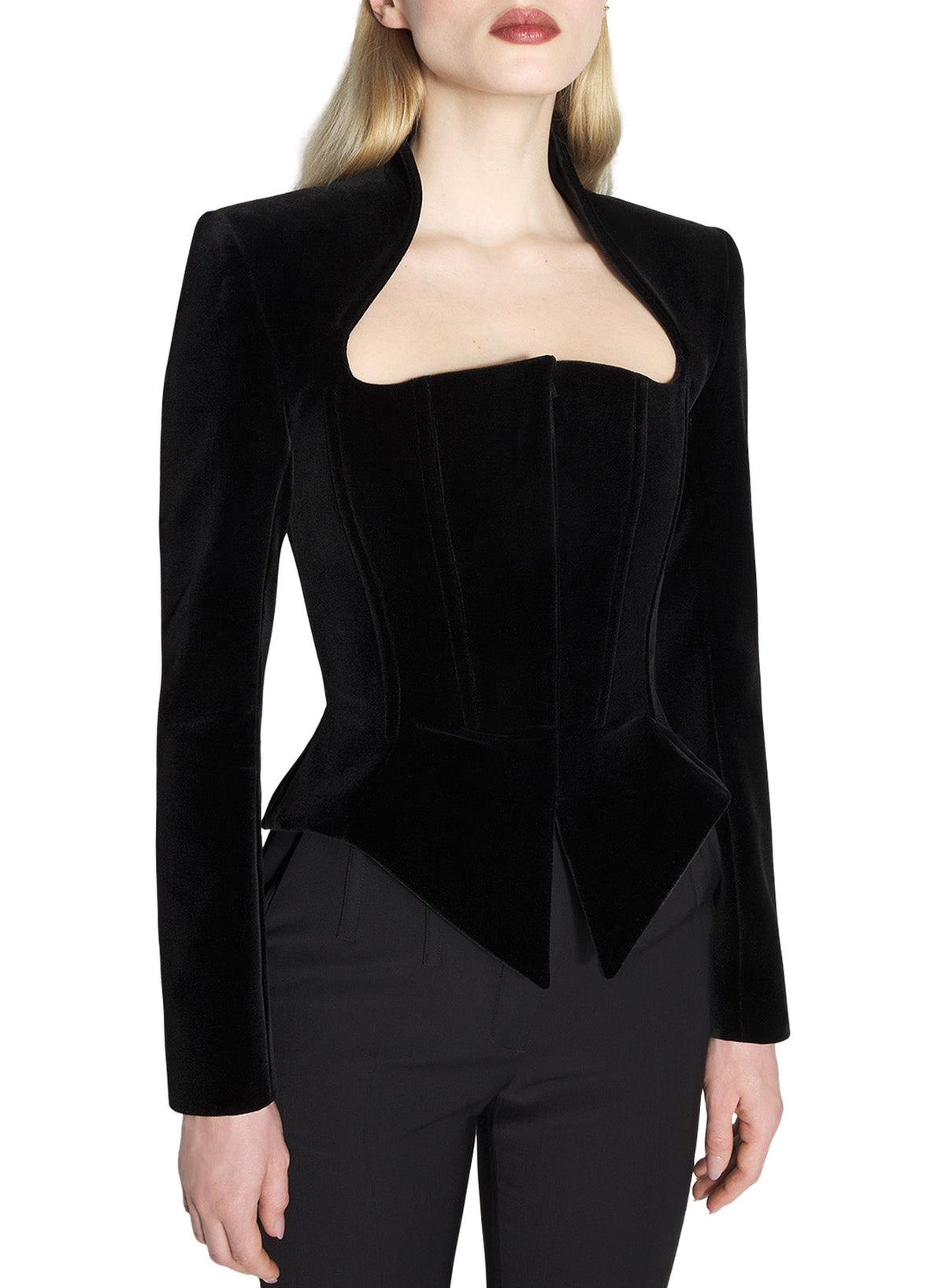 BLACK // black velvet corseted jacket