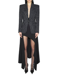 BLACK / WHITE // pinstripe pierced tailored jacket