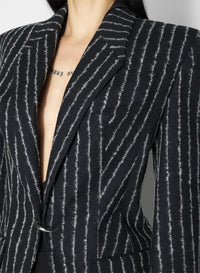 BLACK / WHITE // pinstripe pierced tailored jacket