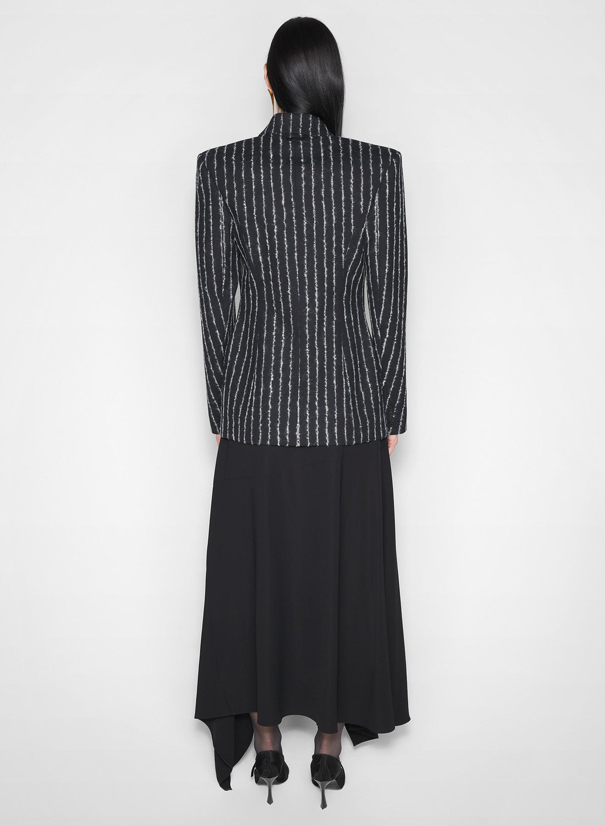 BLACK / WHITE // pinstripe pierced tailored jacket