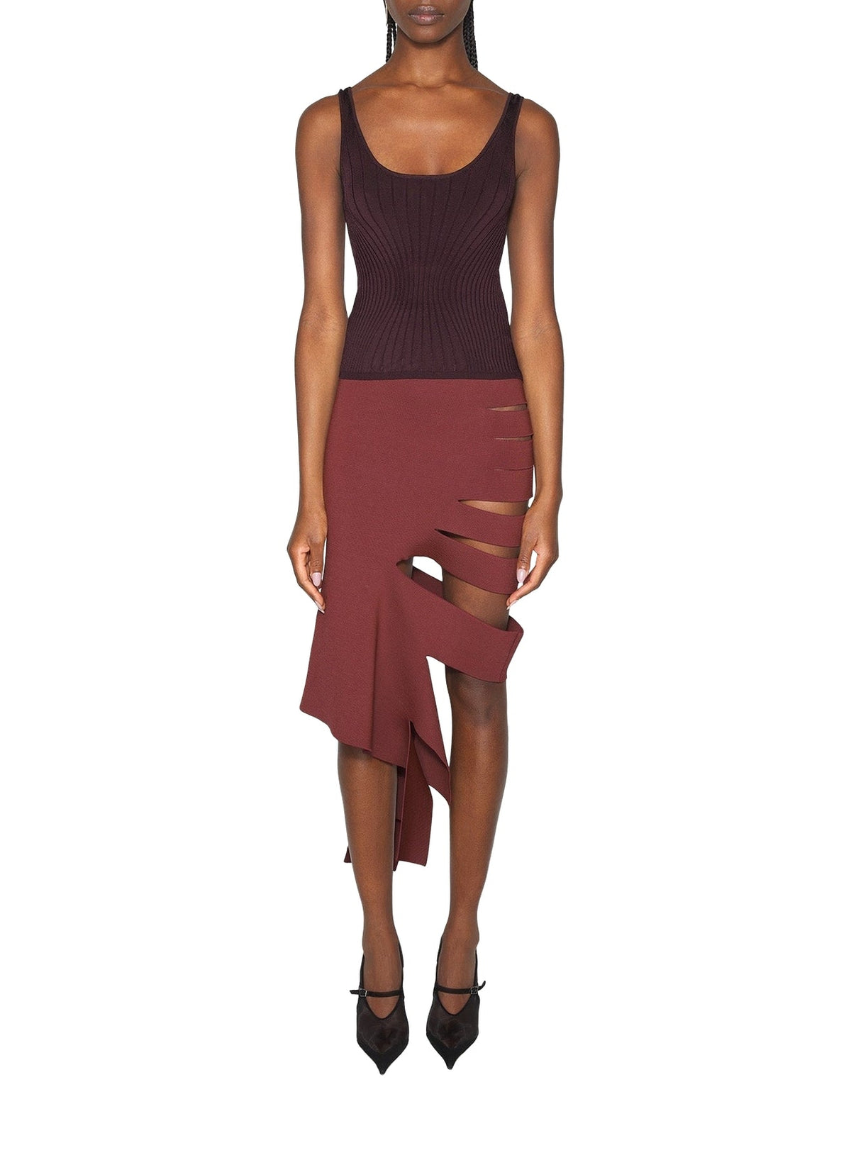 BURGUNDY // burgundy bandage knit skirt