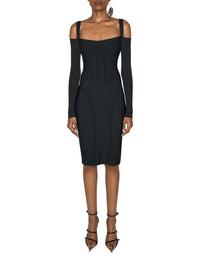 BLACK // black boning detail knit dress