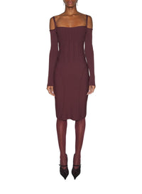 DARK BURGUNDY // burgundy boning detail knit dress