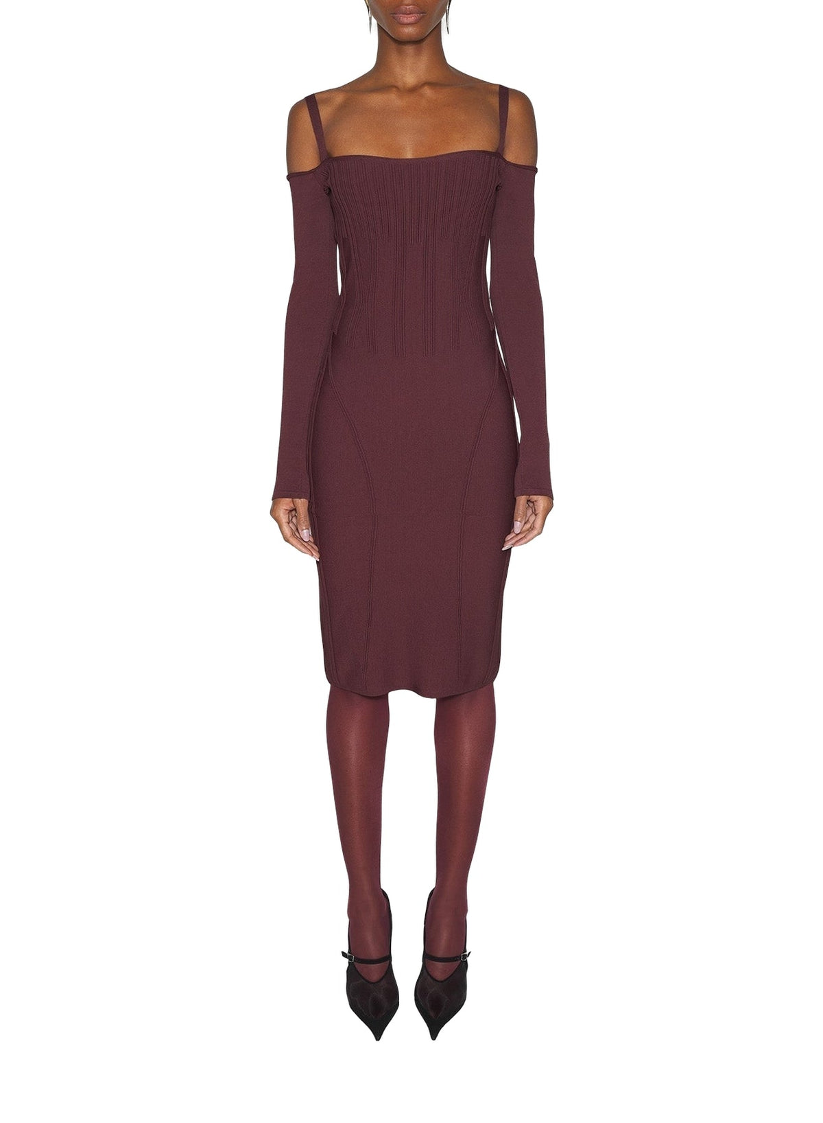 DARK BURGUNDY // burgundy boning detail knit dress