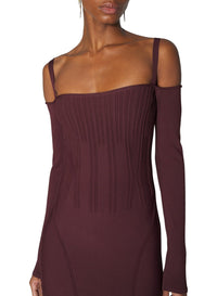 DARK BURGUNDY // burgundy boning detail knit dress