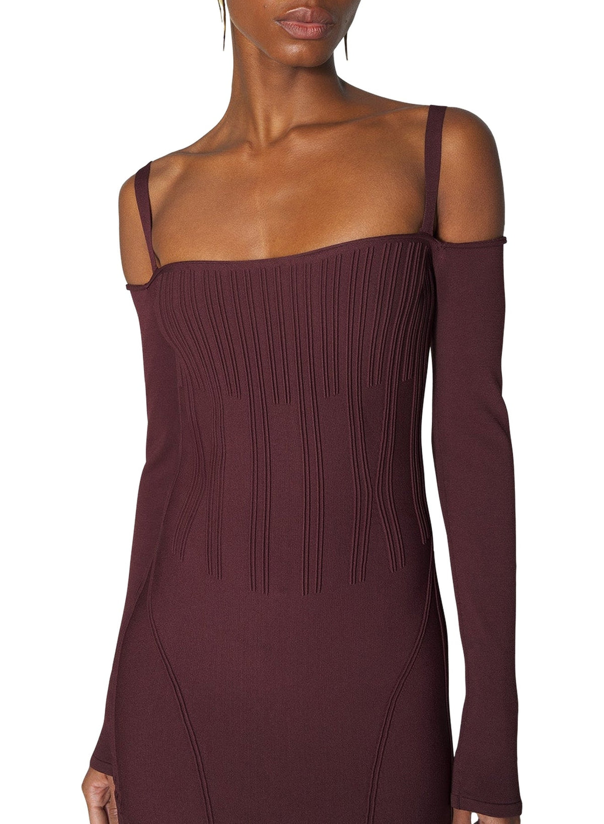 DARK BURGUNDY // burgundy boning detail knit dress