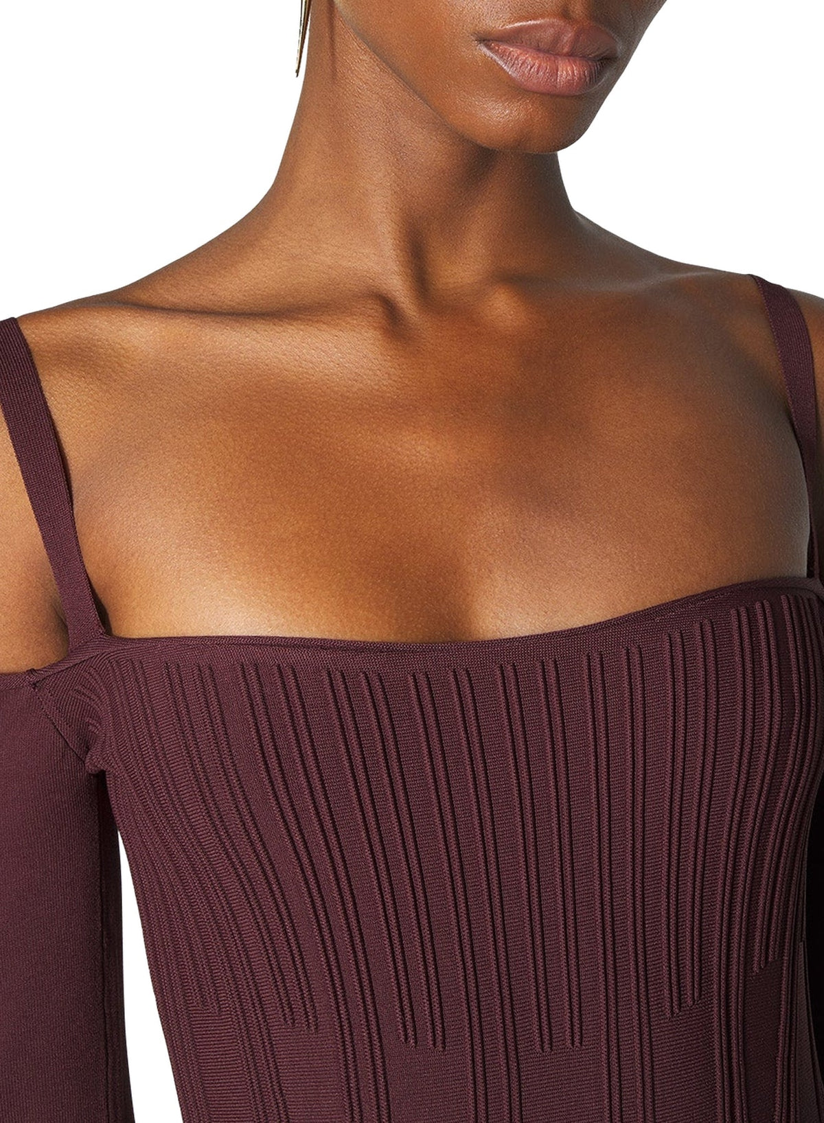 DARK BURGUNDY // burgundy boning detail knit dress