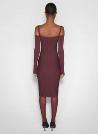 DARK BURGUNDY // burgundy boning detail knit dress