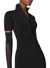 BLACK // black hook-and-eye ribbed dress