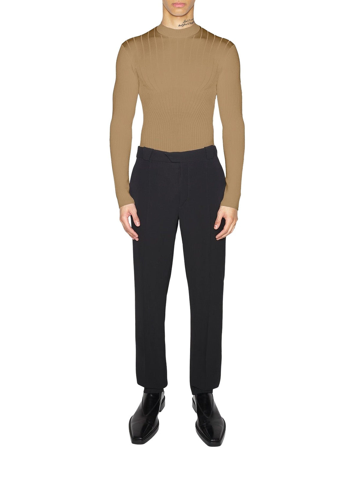 DARK BEIGE // beige boning detail knit top