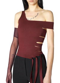 BURGUNDY // burgundy bandage knit top