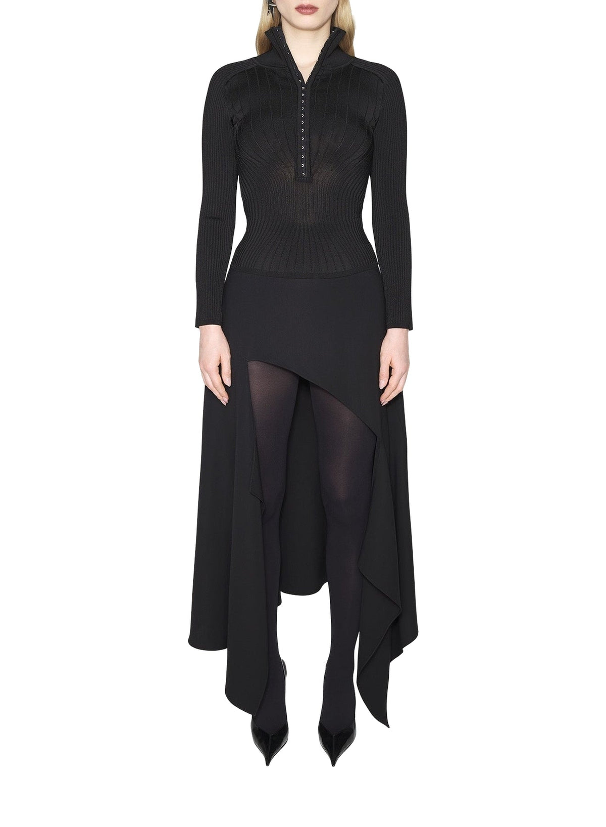 BLACK // black hook-and-eye ribbed top